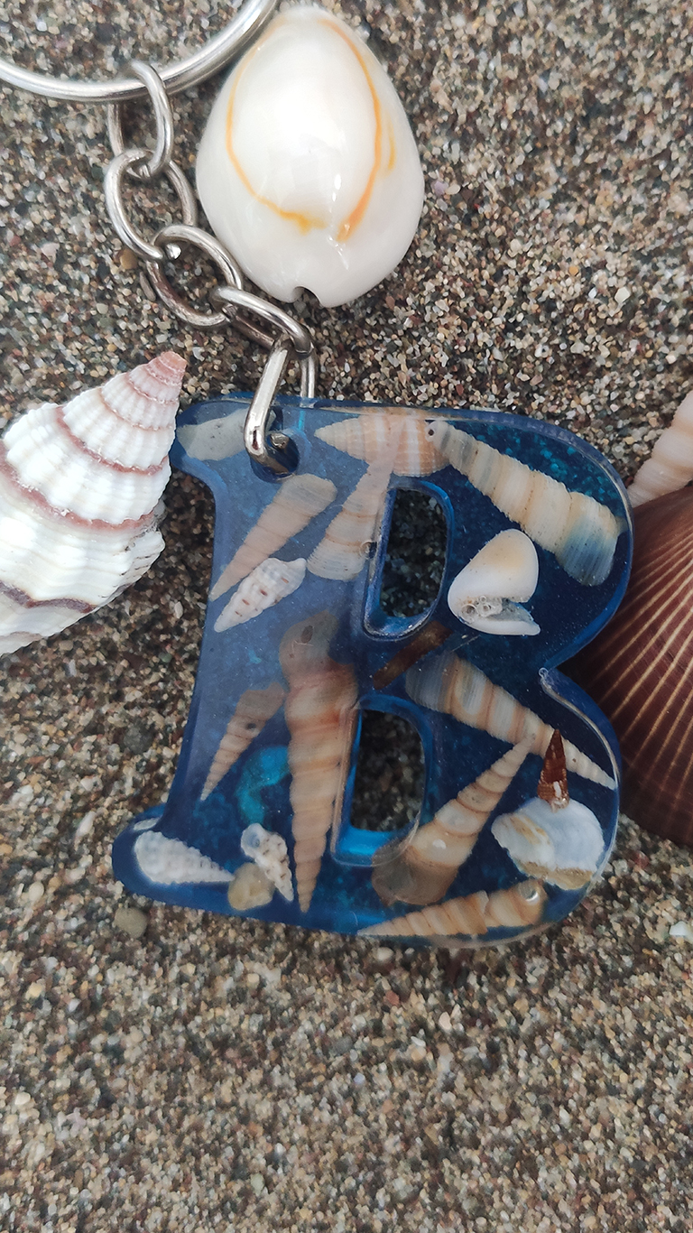 “açık mavi deniz” epoksi “b” harf anahtarlık